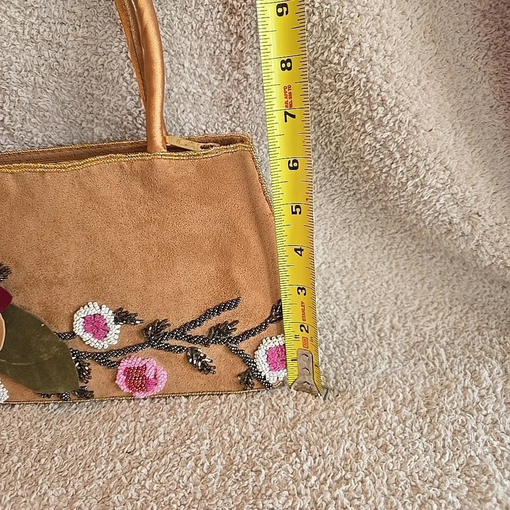 C. Marie Beaded Purse Handbag‎ Brown Suede Floral Design Boho Colorful